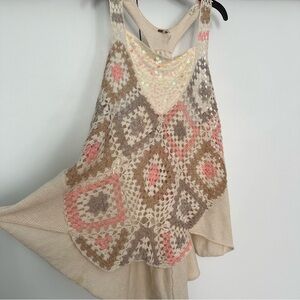 Free people sequins ivory/pink tank sweater